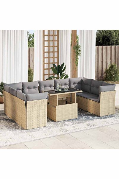 vidaxl Set canapele de gradina cu perne, 10 piese, bej, poliratan