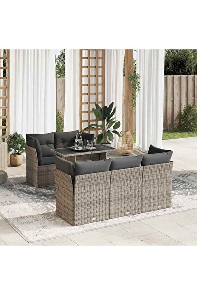vidaxl Set mobilier gradina cu perne, 6 piese, gri, poliratan
