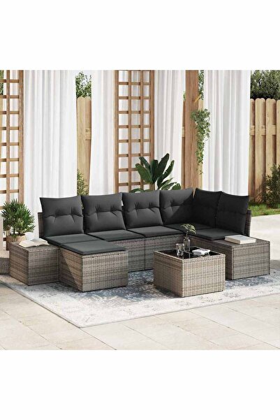 vidaxl Set de canapele pentru gradina cu perna 6 pcs Gri poliratan