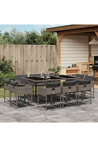 vidaxl Set mobilier de gradina cu perne, 11 piese, gri, poliratan