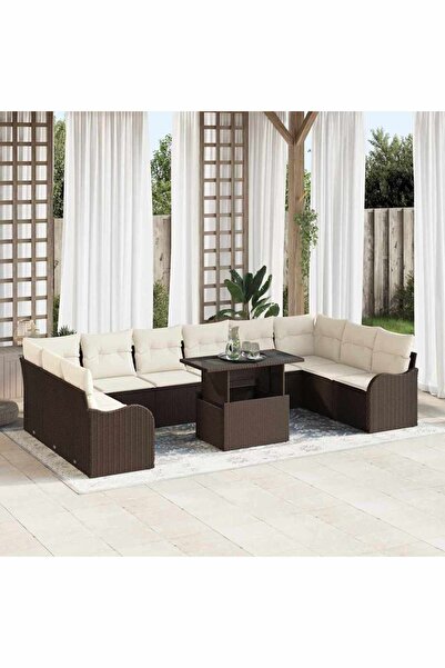 vidaxl Set de canapele pentru gradina cu perna 11 pcs Maro Rattan poli
