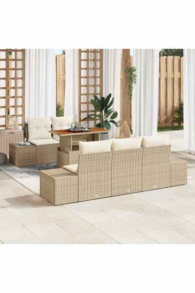 vidaxl Set de canapele pentru gradina 6 pcs Bej Rattan poli