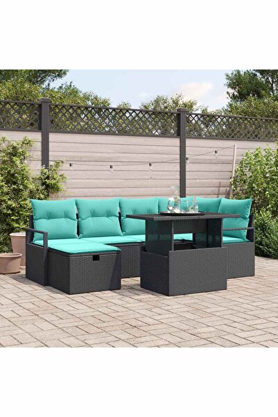 vidaxl Set de canapele pentru gradina cu perna 7 pcs Negru Rattan poli
