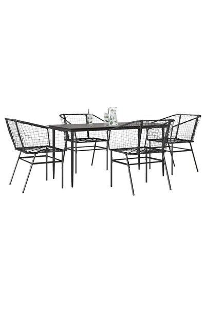 vidaxl Set de sufragerie de gradina 5 piese sticla neagra polirattan