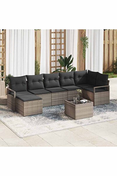 vidaxl Set de canapea cu perna 8 pcs Gri poliratan