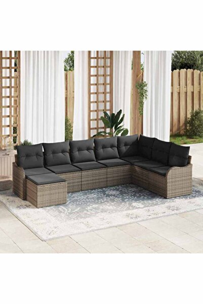 vidaxl Set de canapele pentru gradina cu perna 8 pcs Gri Rattan poli