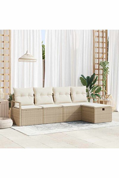 vidaxl Set de canapele pentru gradina cu perna 5 pcs Bej Rattan poli
