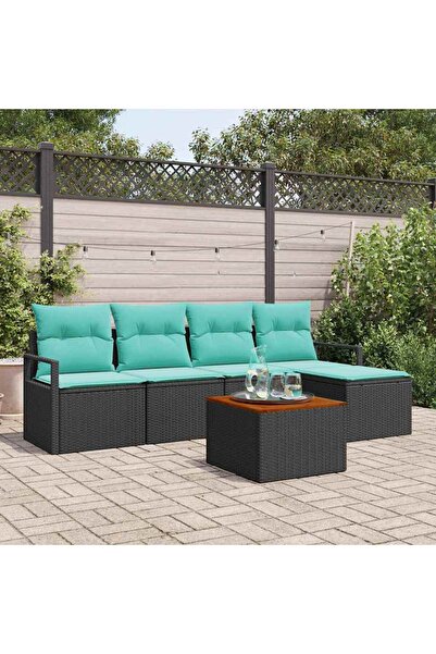 vidaxl Set de canapele pentru gradina cu perna 6 pcs Negru poliratan