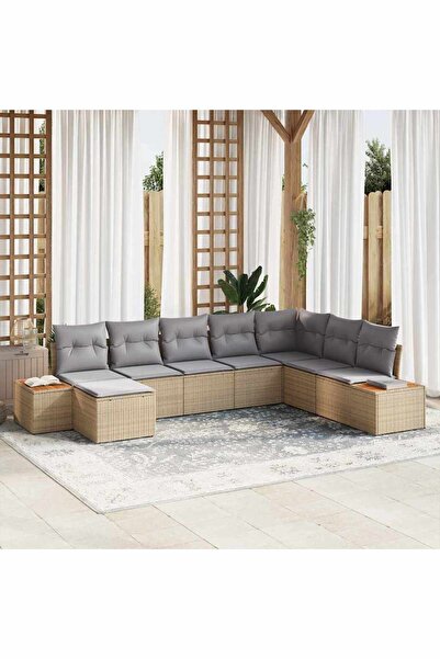 vidaxl Set de canapele pentru gradina cu perna 8 pcs Bej Rattan poli