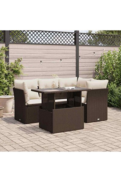 vidaxl Set canapele de gradina cu perne, 5 piese, maro, poliratan