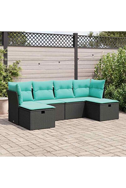 vidaxl Set mobilier de gradina cu perne, 6 piese, negru, poliratan