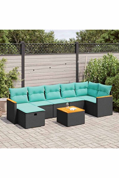 vidaxl Set mobilier de gradina cu perne, 8 piese, negru, poliratan