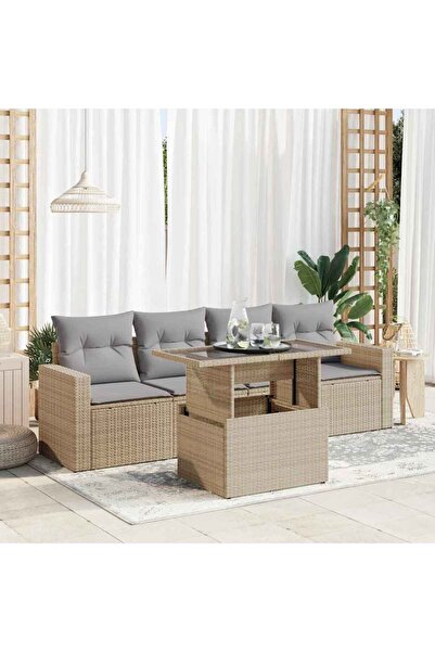 vidaxl Set canapele de gradina cu perne, 5 piese, bej, poliratan