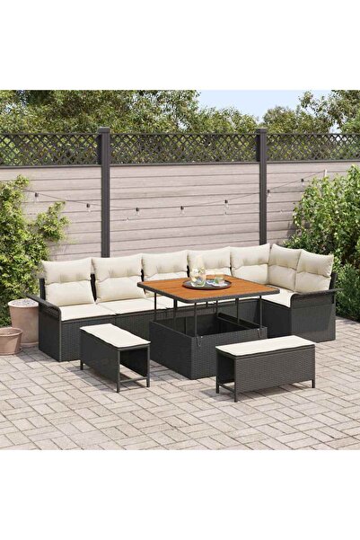 vidaxl Set de canapele pentru gradina cu perna 9 pcs Negru poliratan