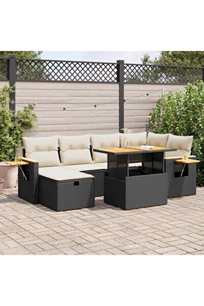 vidaxl Set mobilier de gradina cu perne, 8 piese, negru, poliratan