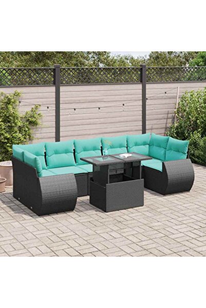vidaxl Set mobilier gradina perne 8 piese negru, poliratan/lemn acacia