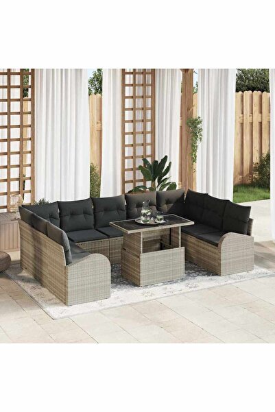vidaxl Set de canapele pentru gradina 10 pcs Gri deschis Rattan poli