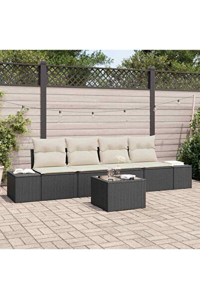 vidaxl Set de canapele pentru gradina 5 pcs Negru È™i Crem poliratan