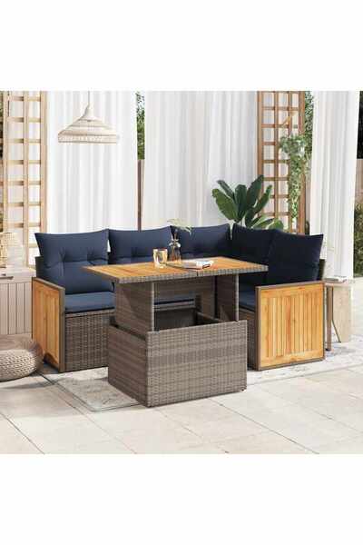 vidaxl Set canapea de gradina cu perne, 5 piese, poliratan/lemn acacia