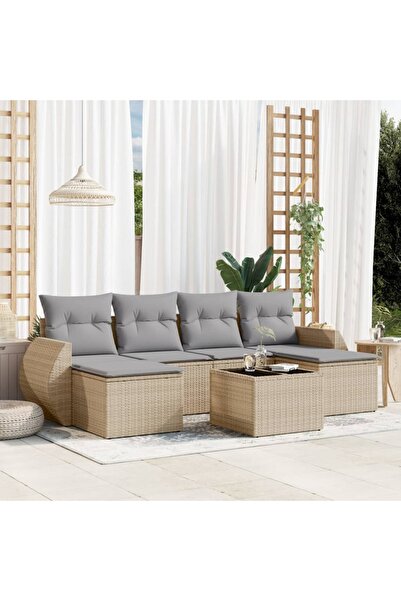 vidaxl Set canapele de gradina, 7 piese, cu perne, bej, poliratan