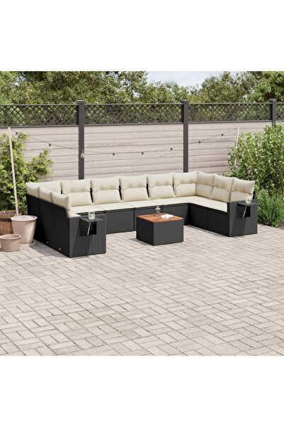 vidaxl Set canapele de gradina cu perne, 11 piese, negru, poliratan