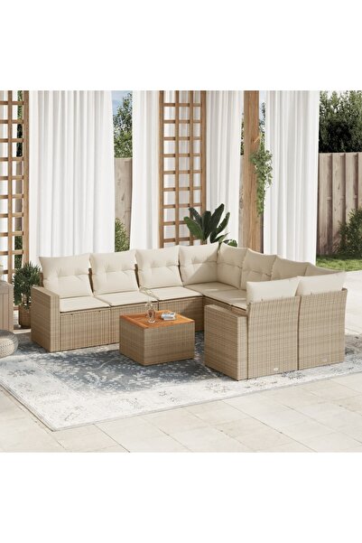 vidaxl Set canapele de gradina, 9 piese, cu perne, bej, poliratan