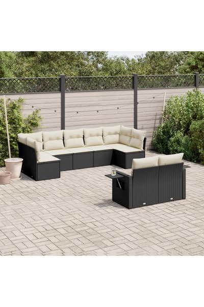 vidaxl Set mobilier de gradina cu perne, 9 piese, negru, poliratan