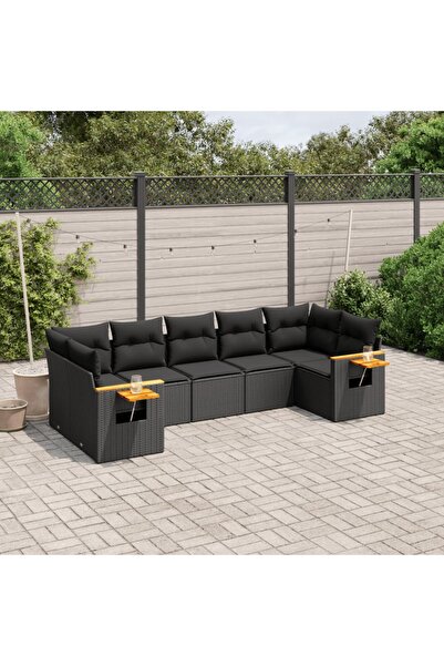 vidaxl Set canapele de gradina cu perne, 7 piese, negru, poliratan