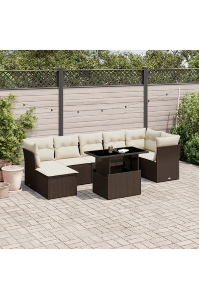 vidaxl Set canapele de gradina cu perne, 8 piese, maro, poliratan