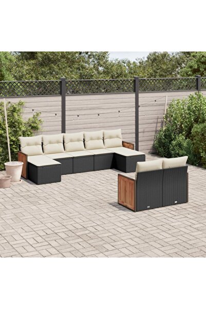 vidaxl Set mobilier de gradina cu perne, 9 piese, negru, poliratan
