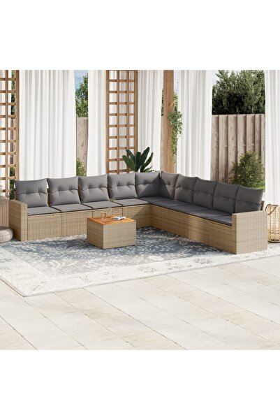 vidaxl Set canapele de gradina cu perne, 10 piese, bej, poliratan