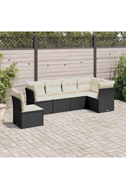 vidaxl Set mobilier de gradina cu perne, 6 piese, negru, poliratan