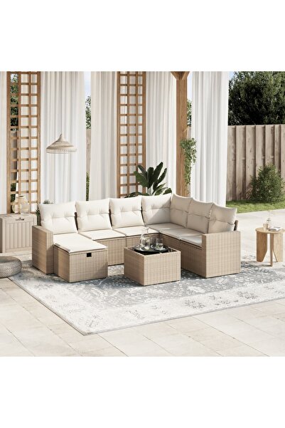 vidaxl Set canapele de gradina, 8 piese, cu perne, bej, poliratan