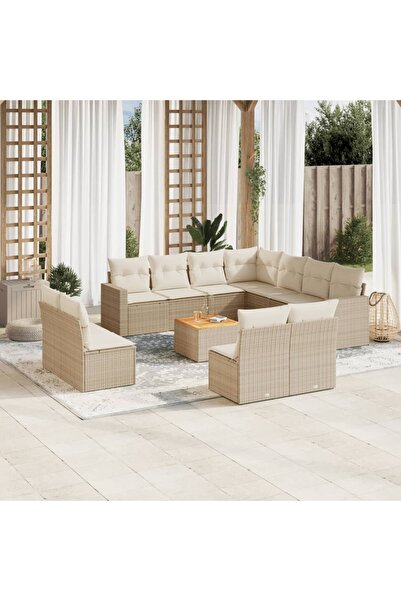vidaxl Set canapele de gradina cu perne, 12 piese, bej, poliratan