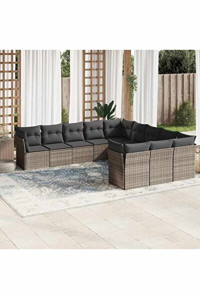 vidaxl Set canapele de gradina cu perne, 11 piese, gri, poliratan
