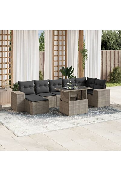 vidaxl Set mobilier de gradina cu perne, 8 piese gri deschis poliratan