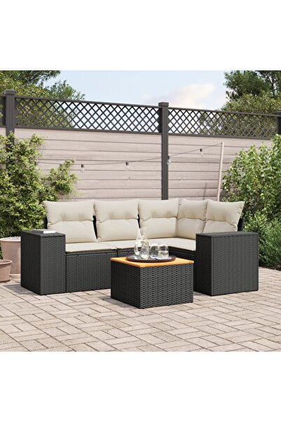 vidaxl Set mobilier de gradina cu perne, 5 piese, negru, poliratan