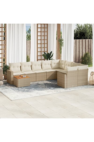 vidaxl Set canapele de gradina cu perne, 10 piese, bej, poliratan