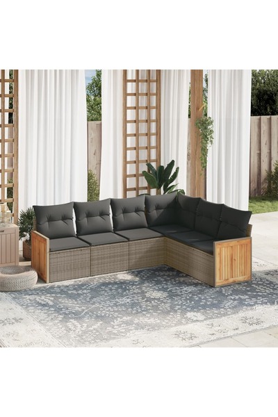 vidaxl Set mobilier gradina cu perne, 6 piese, gri, poliratan
