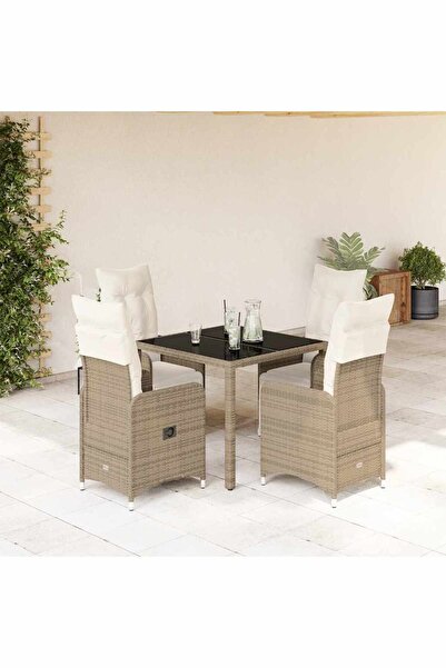vidaxl Set bistro de gradina, 5 piese, cu perne, maro, poliratan