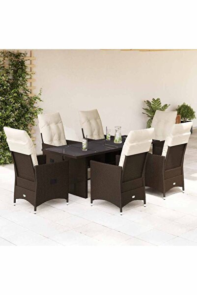 vidaxl Set mobilier de gradina cu perne, 7 piese, maro, poliratan