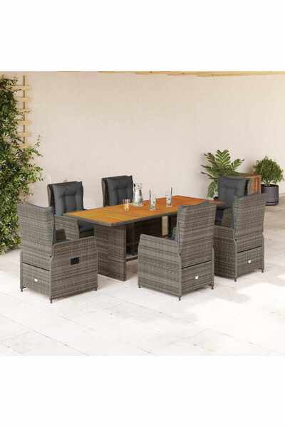 vidaxl Set mobilier de gradina cu perne, 7 piese, gri, poliratan