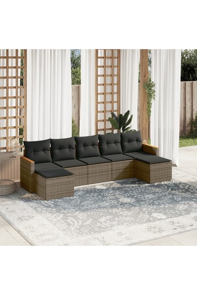 vidaxl Set canapele de gradina, 7 piese, cu perne, gri, poliratan