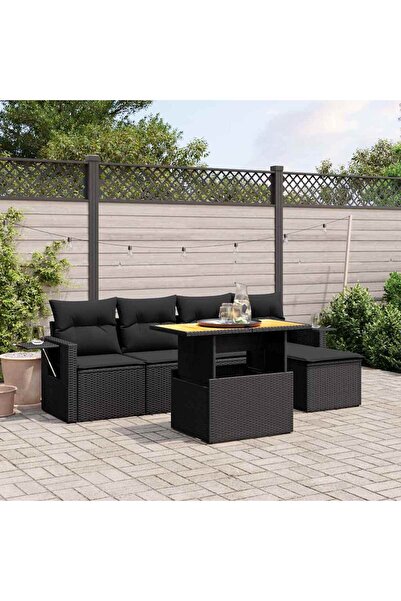 vidaxl Set mobilier de gradina cu perne, 6 piese, negru, poliratan