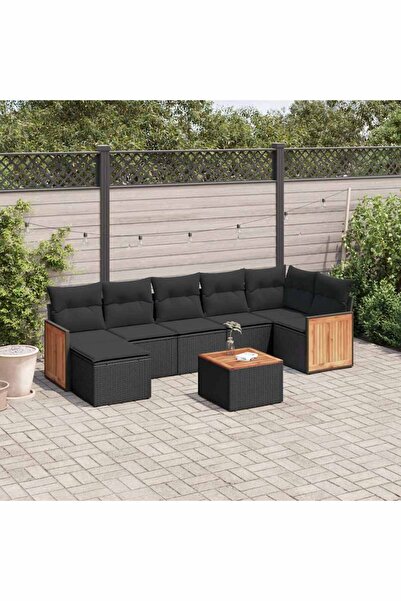 vidaxl Set mobilier de gradina cu perne, 8 piese, negru, poliratan