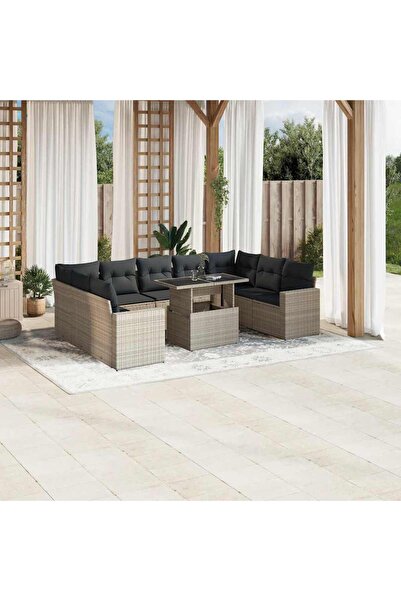 vidaxl Set canapele de gradina cu perne 10 piese gri deschis poliratan