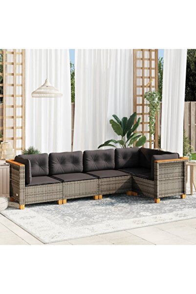 vidaxl Set canapea de gradina cu perne, 5 piese, gri, poliratan