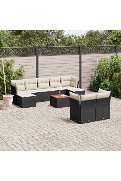 vidaxl Set canapele de gradina cu perne, 10 piese, negru, poliratan