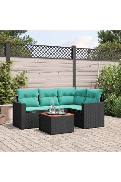 vidaxl Set mobilier de gradina cu perne, 5 piese, negru, poliratan