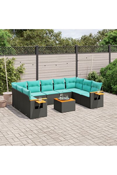 vidaxl Set canapele de gradina cu perne, 10 piese, negru, poliratan